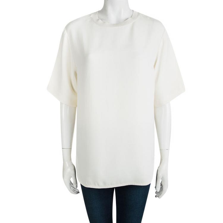 Pre Owned Joseph Cream Matt Silk Crewneck Short Sleeve Oversized Top S
