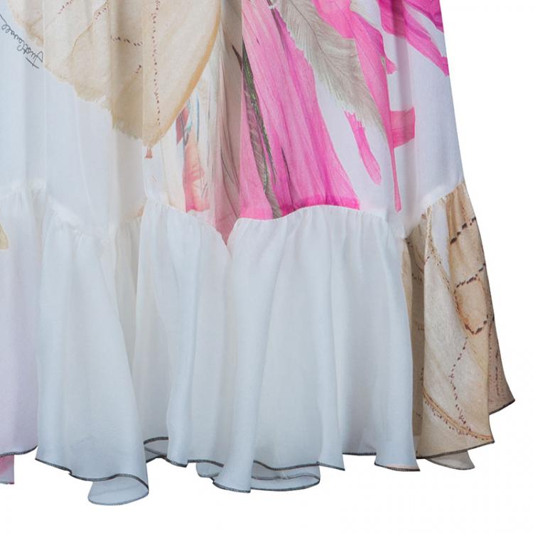 Pre Owned Just Cavalli Ivory Watercolor Print Silk Sleeveless Dress L
