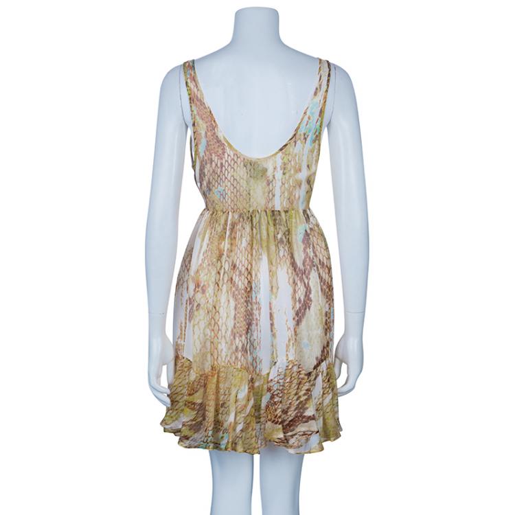 Pre Owned Just Cavalli Cream Snake Print Dress M