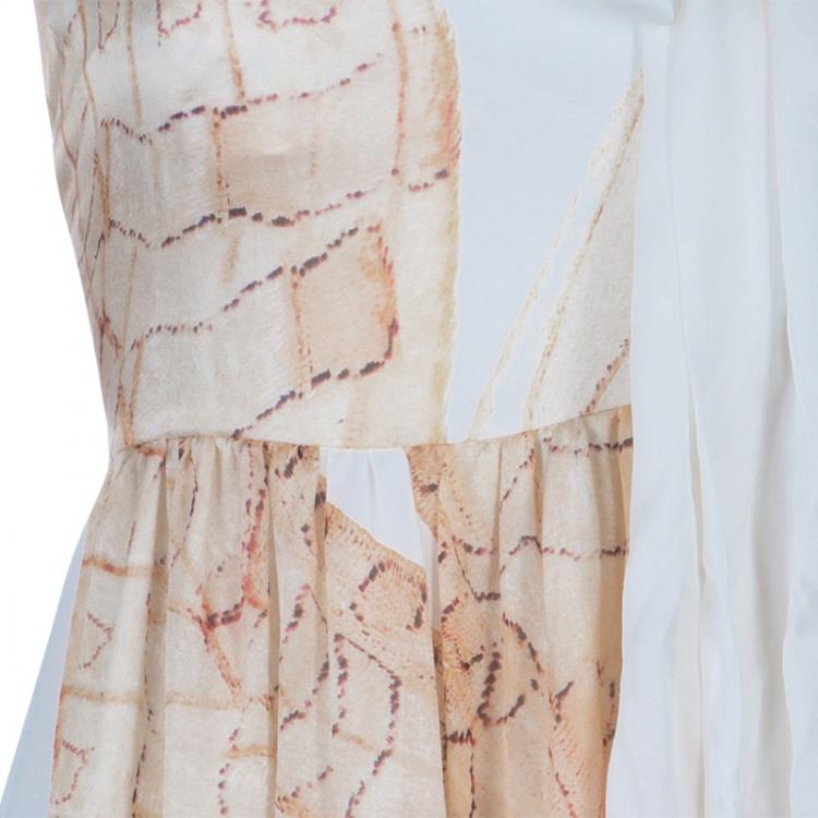 Pre Owned Just Cavalli Ivory Watercolor Print Silk Sleeveless Dress L