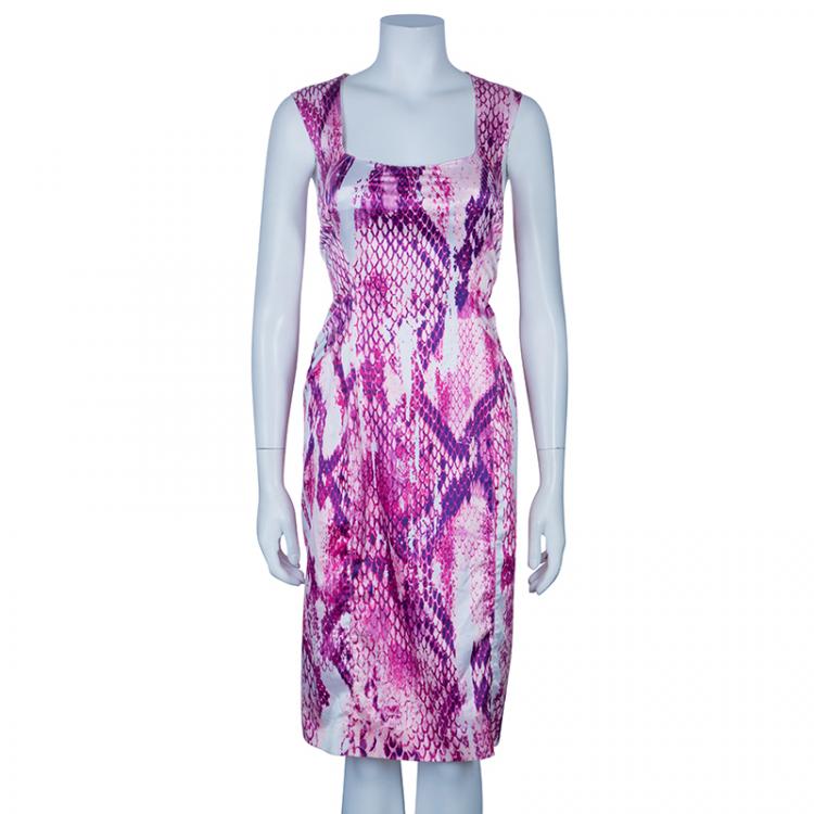 Pre Owned Just Cavalli Purple Snake Print Silk Dress L
