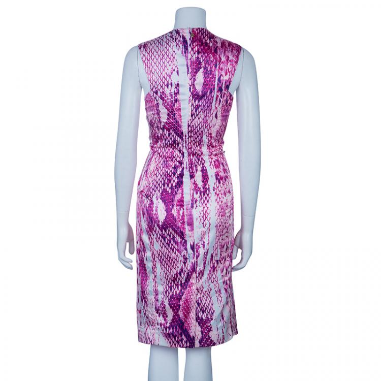 Pre Owned Just Cavalli Purple Snake Print Silk Dress L