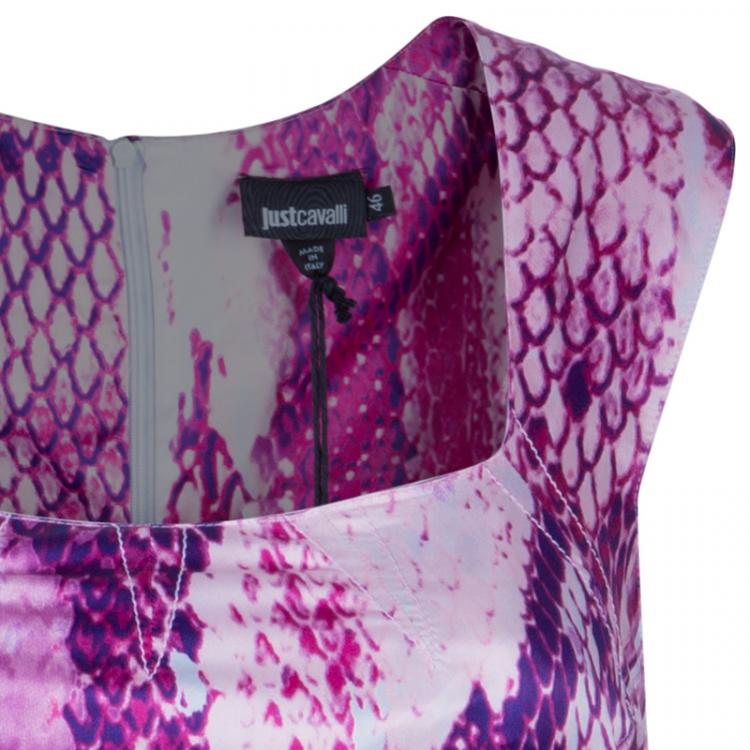 Pre Owned Just Cavalli Purple Snake Print Silk Dress L