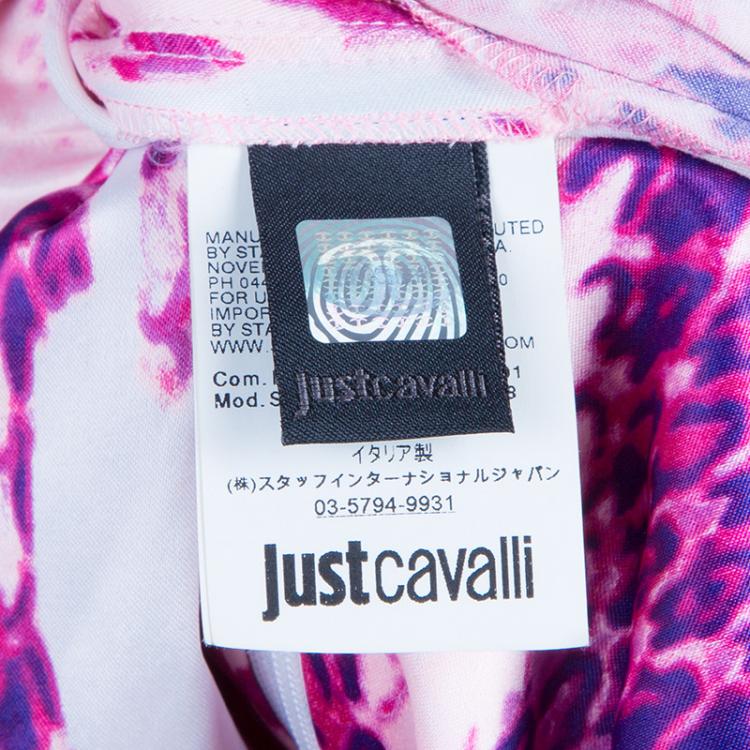 Pre Owned Just Cavalli Purple Snake Print Silk Dress L