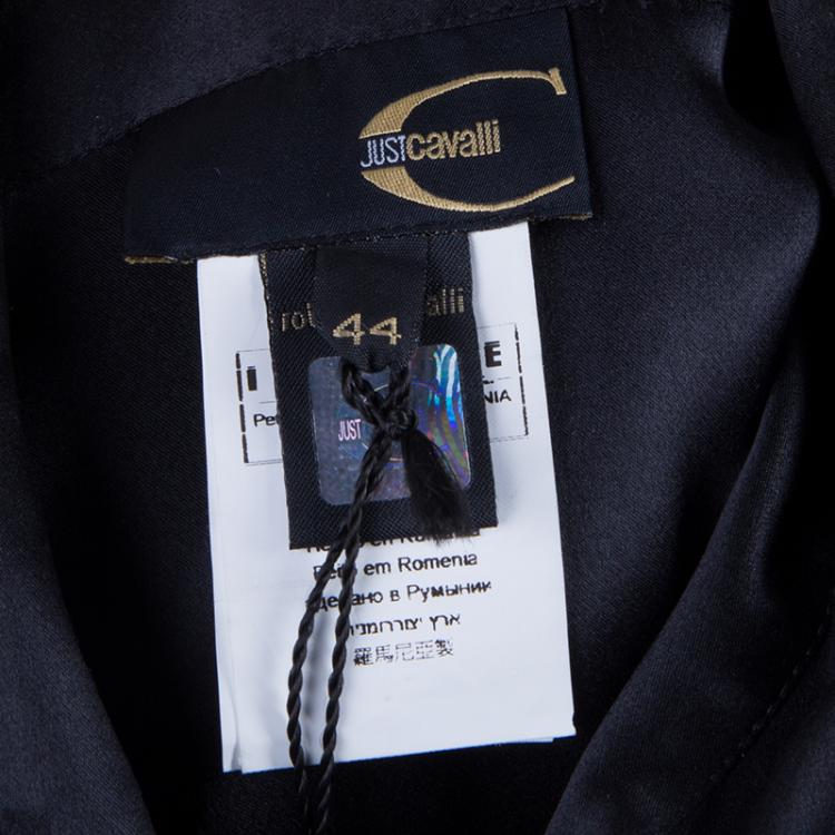 Pre Owned Just Cavalli Black Tie Waist Silk Dress M