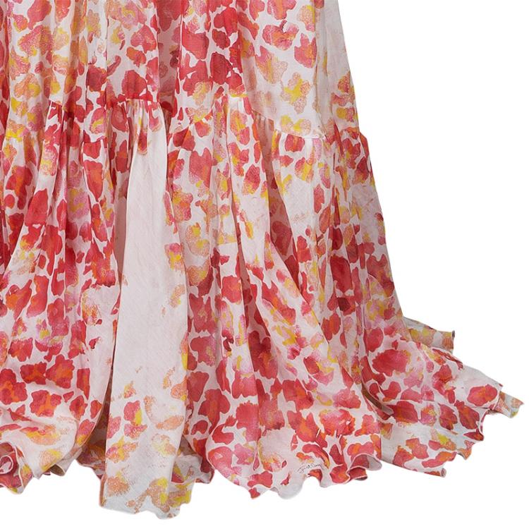 Pre Owned Just Cavalli Red & Yellow Floral Cotton Maxi Dress M