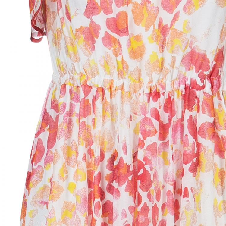 Pre Owned Just Cavalli Red & Yellow Floral Cotton Maxi Dress M