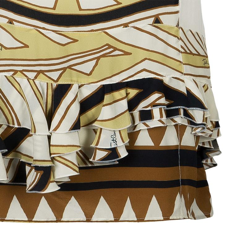 Pre Owned Just Cavalli Cream & Black Abstract Print Silk Sleeveless Dress L