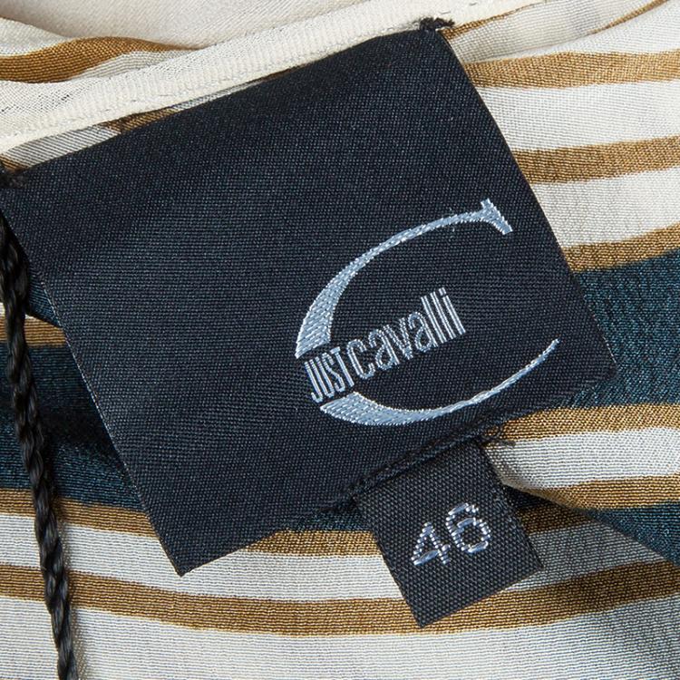Pre Owned Just Cavalli Cream & Black Abstract Print Silk Sleeveless Dress L