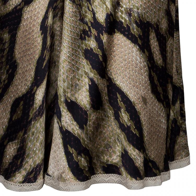 Pre Owned Just Cavalli Olive & Black Snake Print Silk Dress M