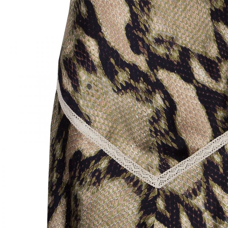 Pre Owned Just Cavalli Olive & Black Snake Print Silk Dress M