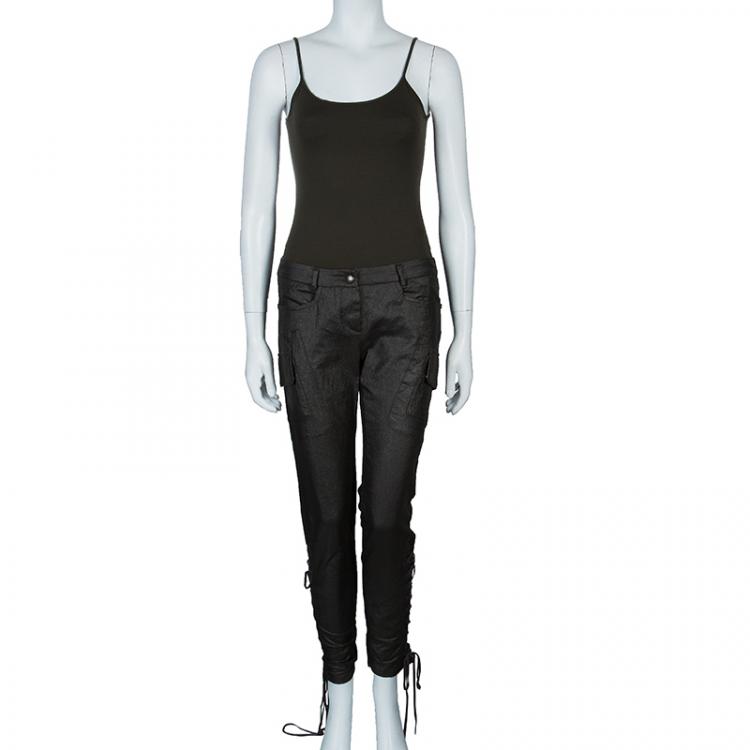 Pre Owned Just Cavalli Charcoal Grey Metallic Finish Pants L