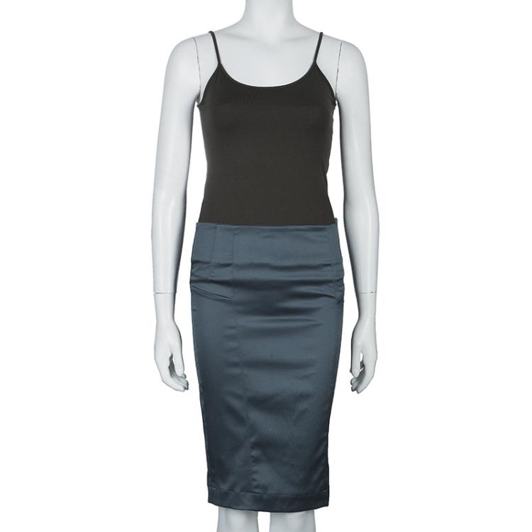 Pre Owned Just Cavalli Grey Silk Pencil Skirt M