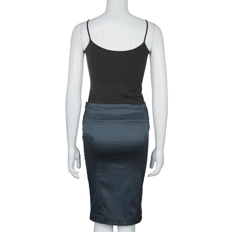 Pre Owned Just Cavalli Grey Silk Pencil Skirt M