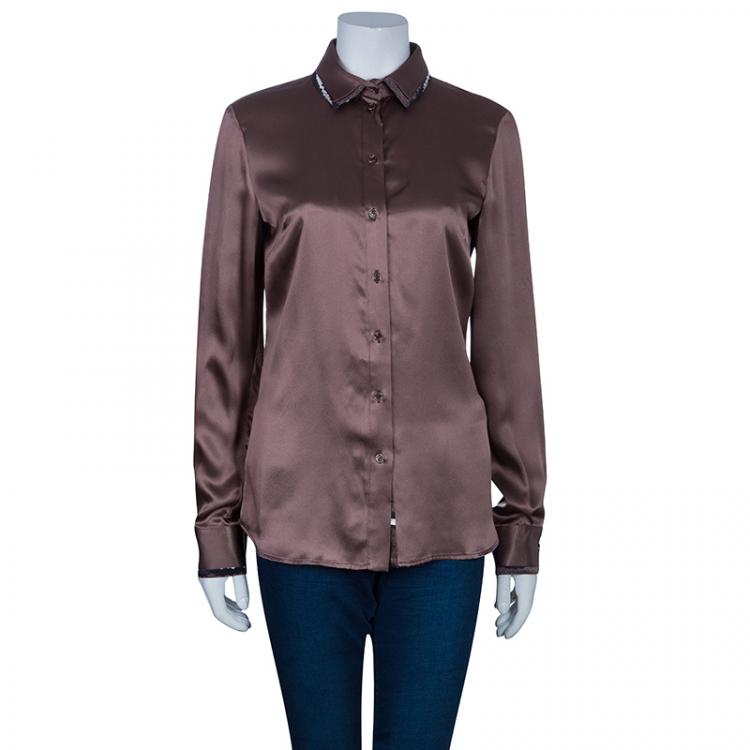 Pre Owned Just Cavalli Brown Satin Snake Print Blouse M