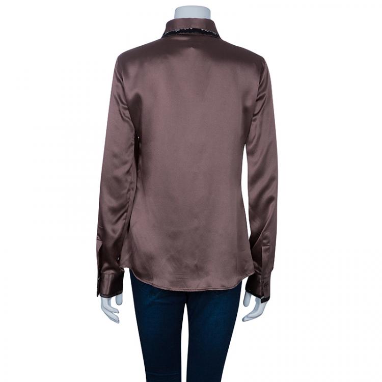 Pre Owned Just Cavalli Brown Satin Snake Print Blouse M