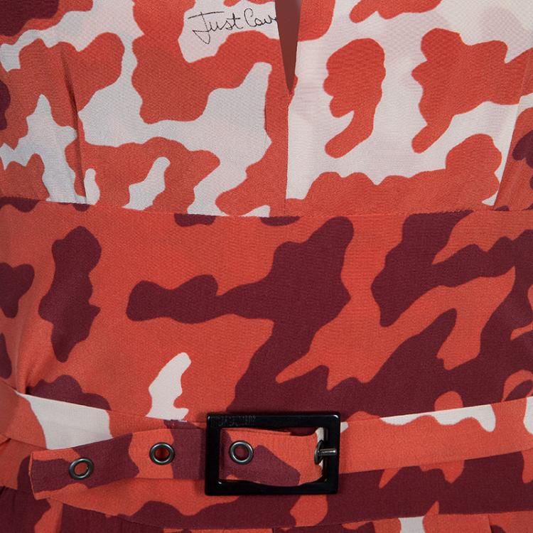 Pre Owned Just Cavalli Orange Printed Sleeveless Dress M