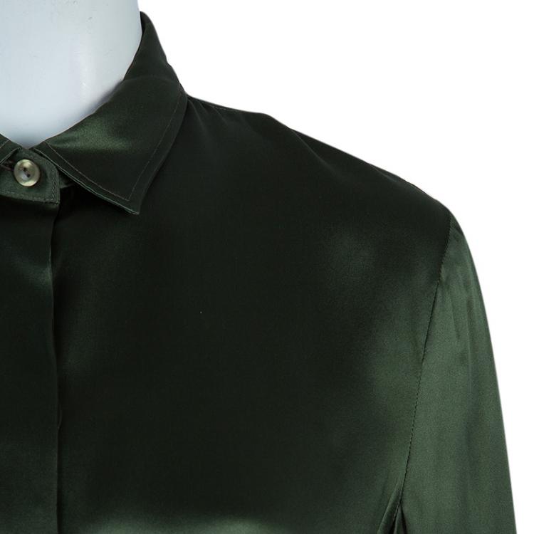 Pre Owned Just Cavalli Green Silk Long Sleeve Top M