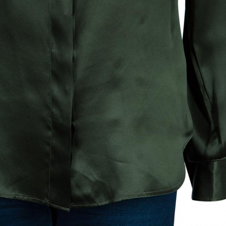Pre Owned Just Cavalli Green Silk Long Sleeve Top M