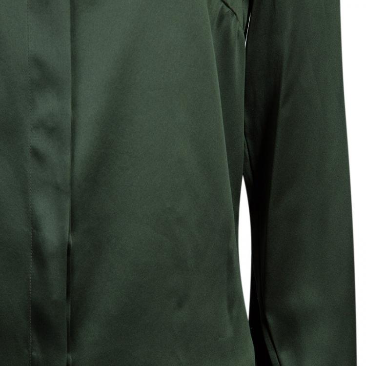 Pre Owned Just Cavalli Green Silk Long Sleeve Top M
