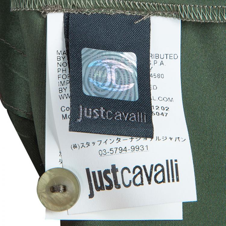 Pre Owned Just Cavalli Green Silk Long Sleeve Top M