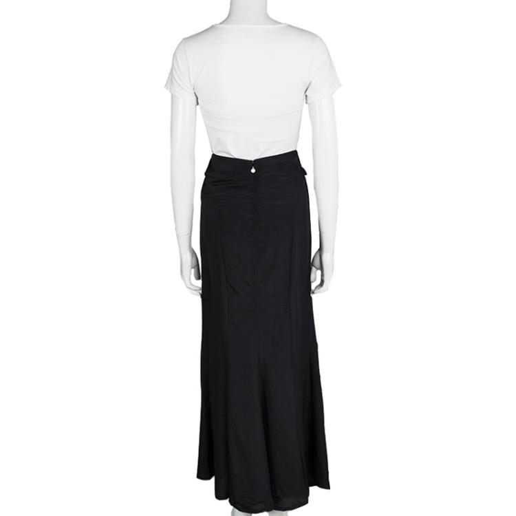 Pre Owned Just Cavalli Black Snake Logo Buckle Detail Pintucked Maxi Skirt S