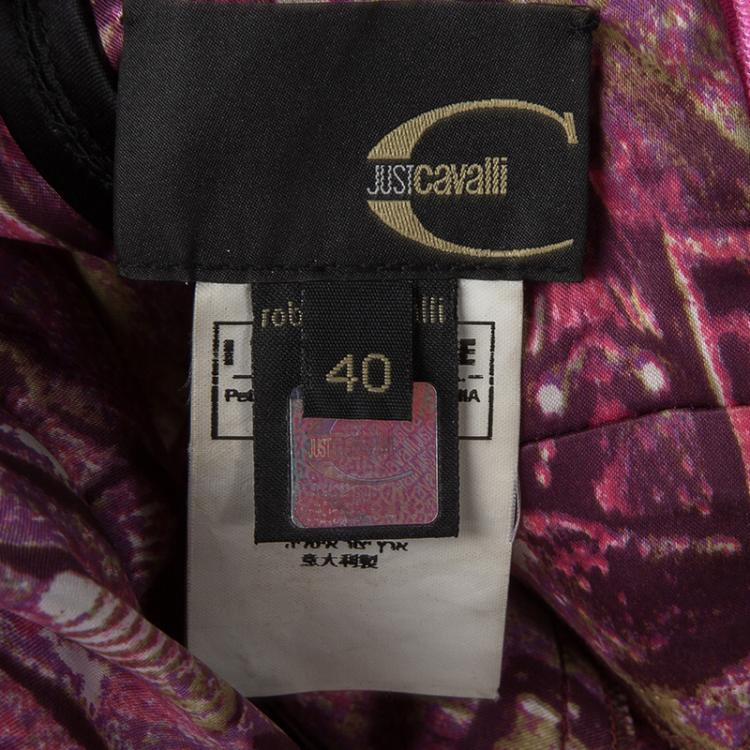 Pre Owned Just Cavalli Pink Printed Satin Flared Bottom Bustier Gown S