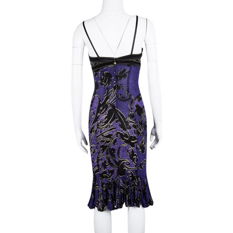 Pre Owned Just Cavalli Multicolor Printed Ruffle Bottom Bodycon Dress S