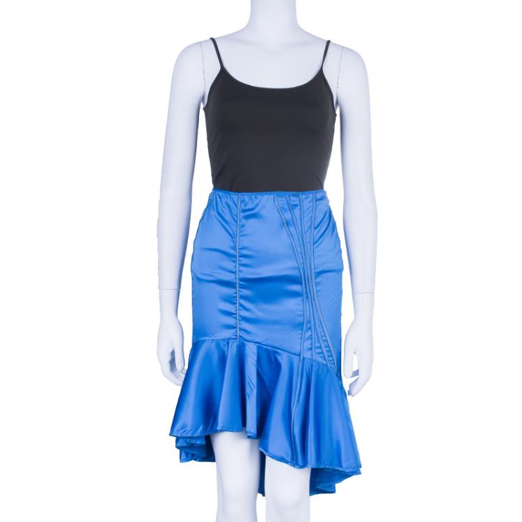 Pre Owned Just Cavalli Blue Wrinkle Effect Skirt S