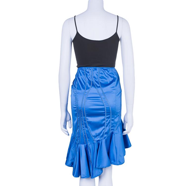 Pre Owned Just Cavalli Blue Wrinkle Effect Skirt S