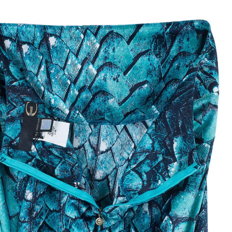 Pre Owned Just Cavalli Turquoise Print Flare Maxi Skirt M
