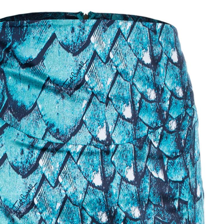 Pre Owned Just Cavalli Turquoise Print Flare Maxi Skirt M
