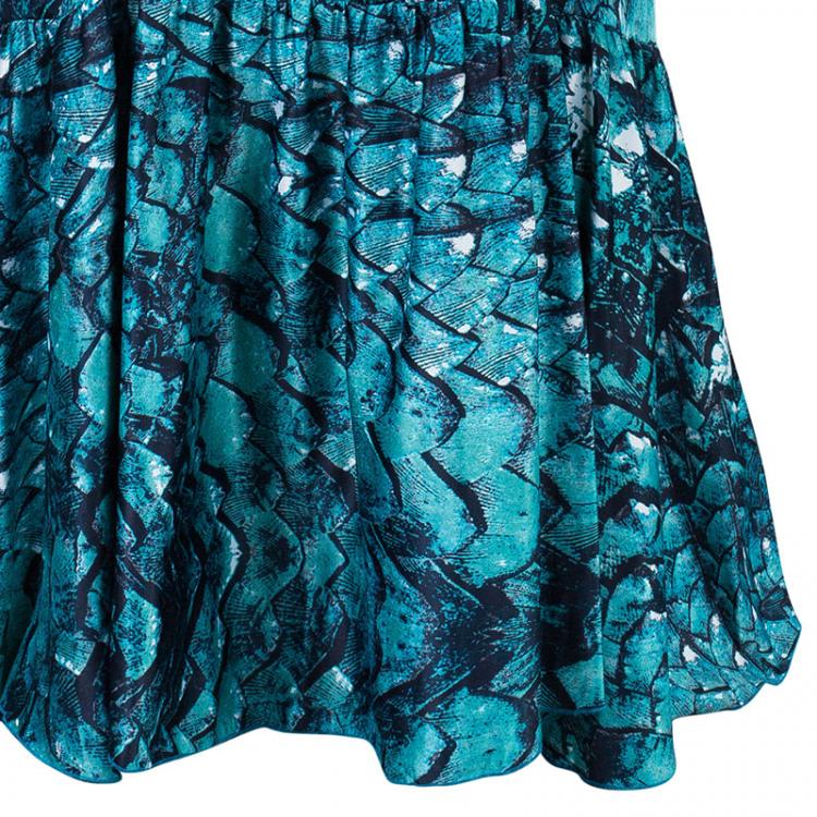 Pre Owned Just Cavalli Turquoise Print Flare Maxi Skirt M