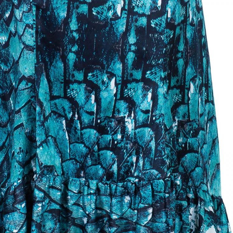 Pre Owned Just Cavalli Turquoise Print Flare Maxi Skirt M