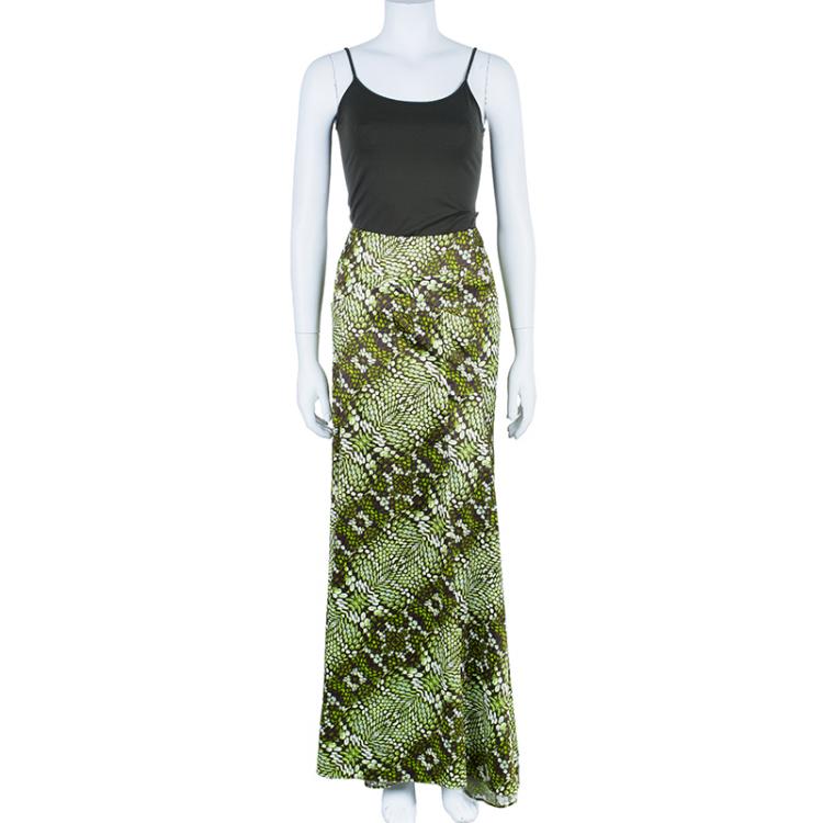 Pre Owned Just Cavalli Snake Print Green Maxi Skirt L