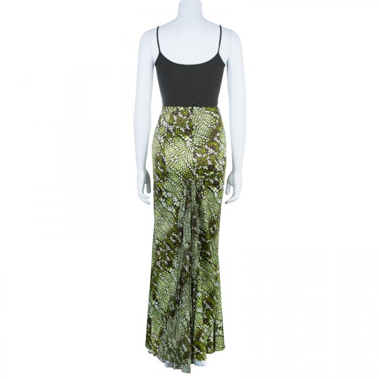 Pre Owned Just Cavalli Snake Print Green Maxi Skirt L