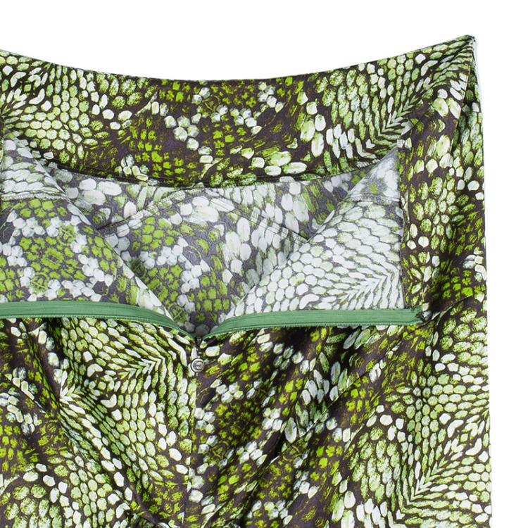 Pre Owned Just Cavalli Snake Print Green Maxi Skirt L