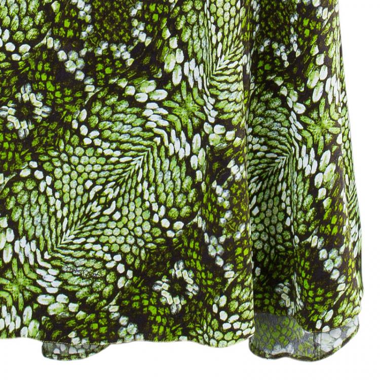 Pre Owned Just Cavalli Snake Print Green Maxi Skirt L