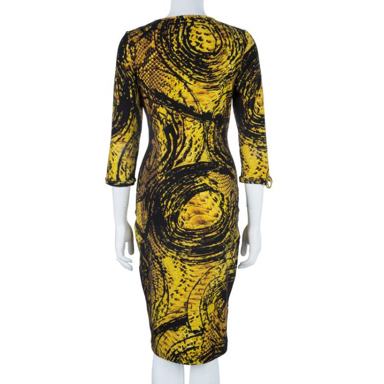 Pre Owned Just Cavalli Honeycomb Print Bodycon Dress L