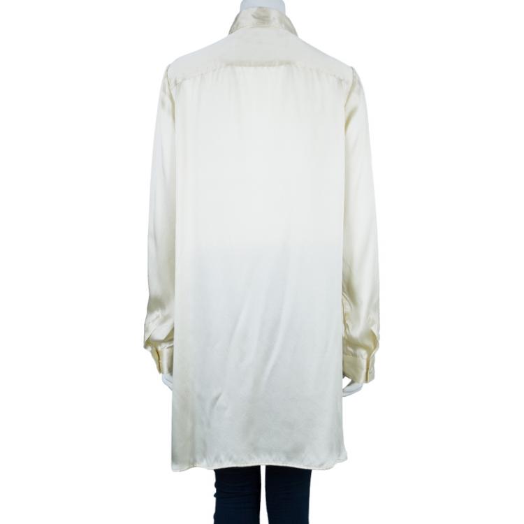 Pre Owned Just Cavalli Cream Silk Satin Long Sleeve Top L