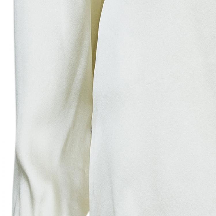Pre Owned Just Cavalli Cream Silk Satin Long Sleeve Top L