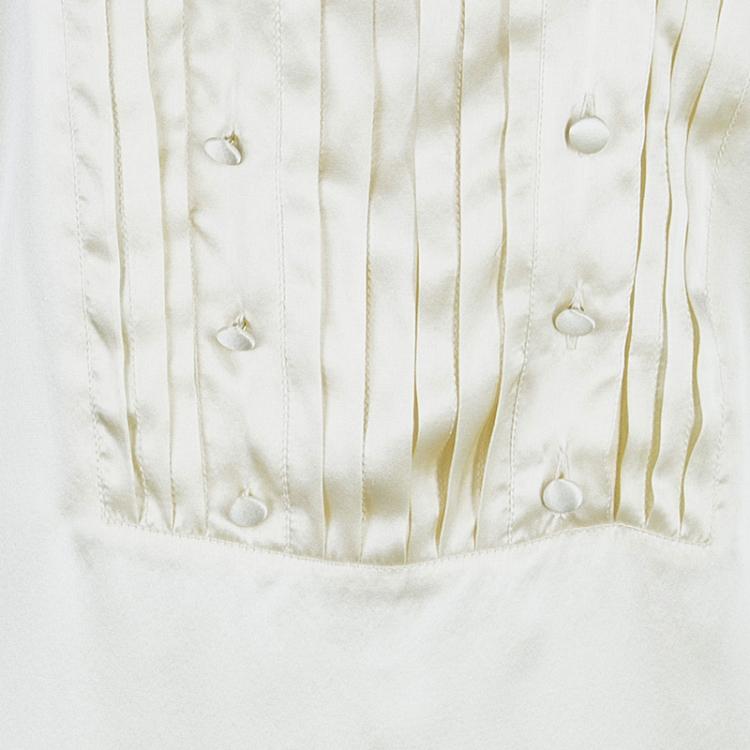 Pre Owned Just Cavalli Cream Silk Satin Long Sleeve Top L