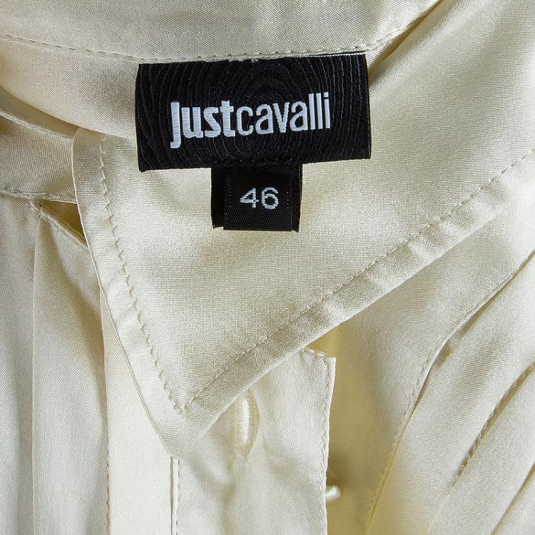 Pre Owned Just Cavalli Cream Silk Satin Long Sleeve Top L