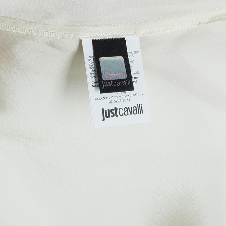 Pre Owned Just Cavalli Cream Silk Satin Long Sleeve Top L