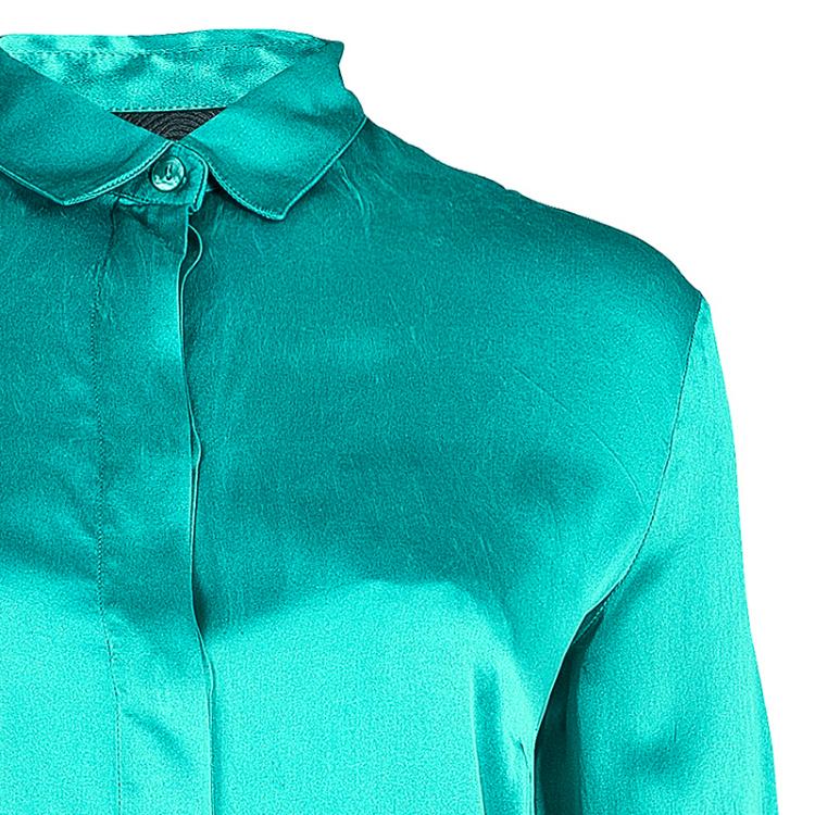 Pre Owned Just Cavalli Green Silk Long Sleeve Top L