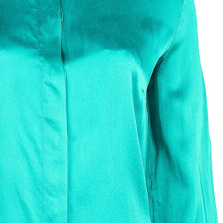 Pre Owned Just Cavalli Green Silk Long Sleeve Top L