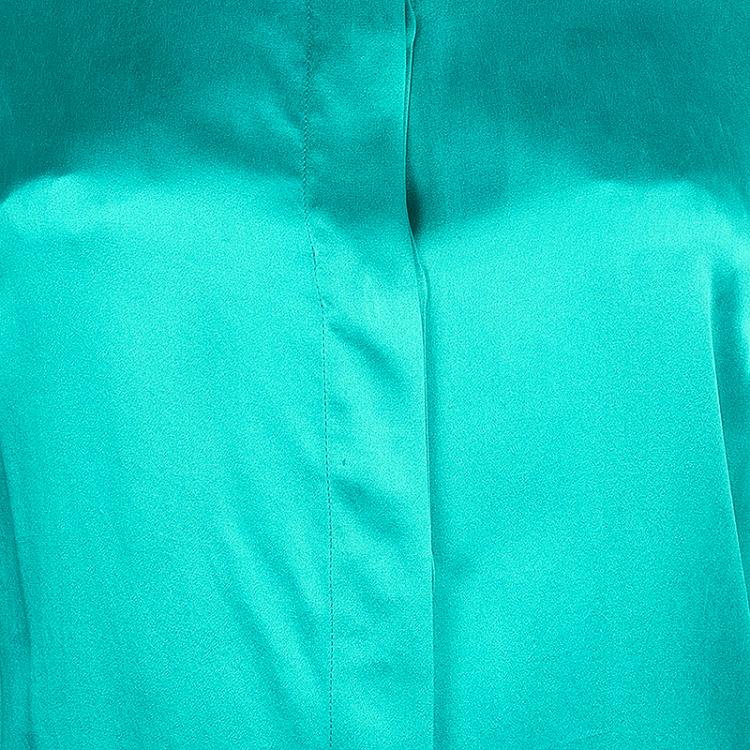 Pre Owned Just Cavalli Green Silk Long Sleeve Top L