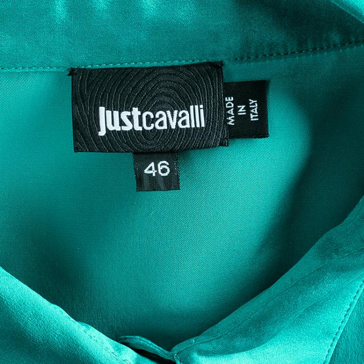 Pre Owned Just Cavalli Green Silk Long Sleeve Top L
