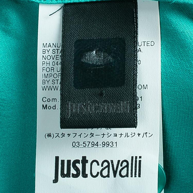Pre Owned Just Cavalli Green Silk Long Sleeve Top L
