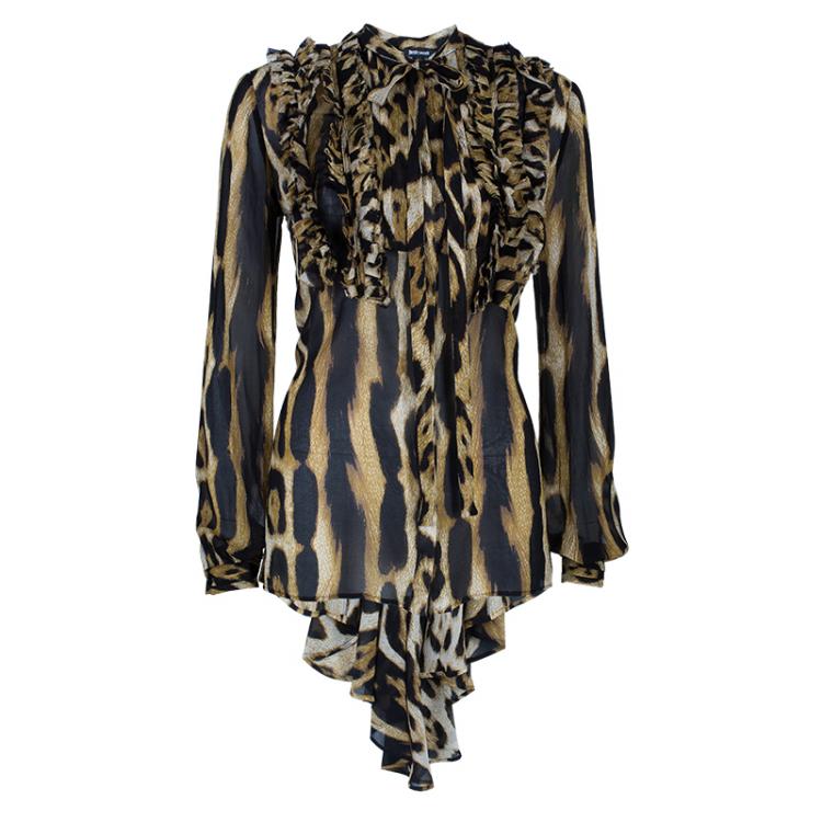 Pre Owned Just Cavalli Animal Print Button Down Dress M